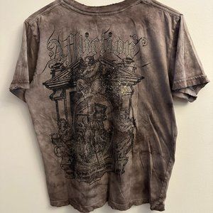 AFFLICTION Men's T-shirt Size Small Short Sleeve Distressed Brown Skull